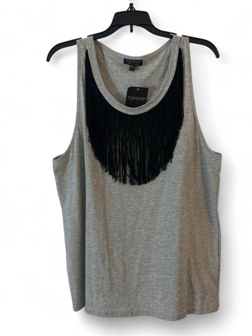 Topshop Grey Tank with Black Fringe Bib